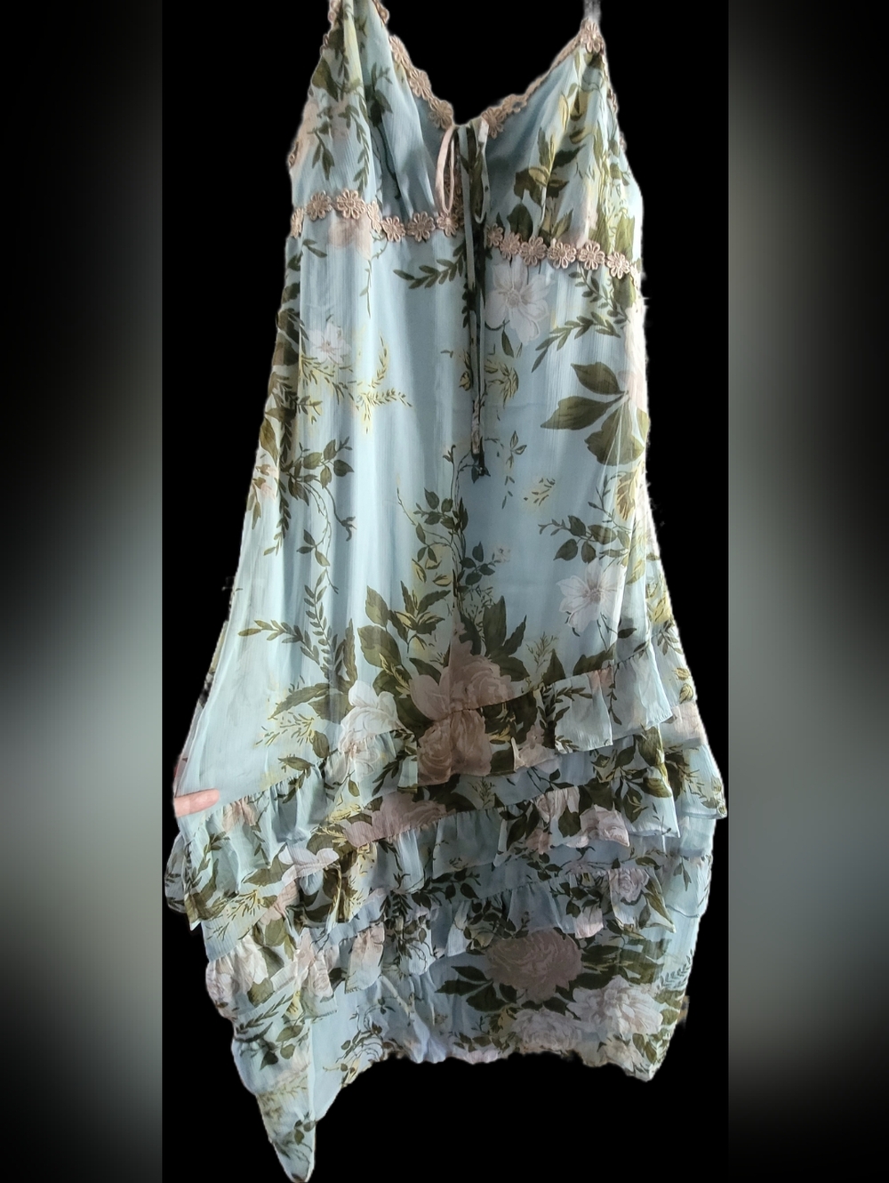 wild fable Floral Ruffle Tiered Maxi Dress - Light Green, Cream, And Tan Size M